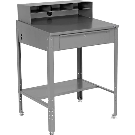 Global Industrial Shop Desk 34-1/2W x 30D x 38 to 42-1/2H With Pigeonhole Compartments, Gray 254635GY